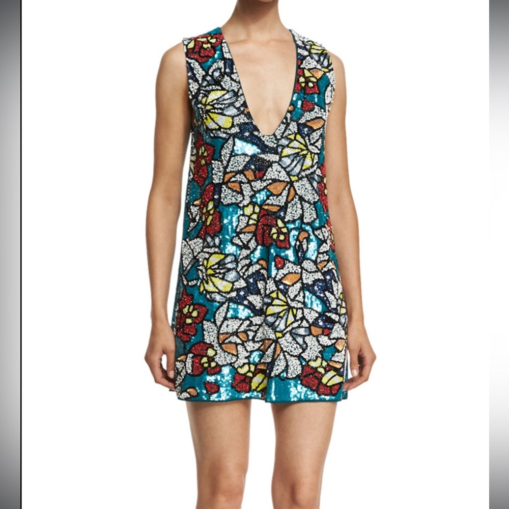 Alice + Olivia Odell Sleeveless Floral Sequin Dress, Multicolor